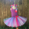 Rainbow Pony Unicorn Tutu Dress Girl Kids Christmas Halloween Costume Fancy Baby Girl Birthday Party Dresses With Headband 1-14Y