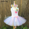 Rainbow Pony Unicorn Tutu Dress Girl Kids Christmas Halloween Costume Fancy Baby Girl Birthday Party Dresses With Headband 1-14Y