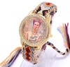 Rainbow Geneva Watch Women vintage hippie Mexican Rhinestone Style dial Fridas Fashion wristwatch Lace Chain Braid Reloj