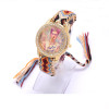 Rainbow Geneva Watch Women vintage hippie Mexican Rhinestone Style dial Fridas Fashion wristwatch Lace Chain Braid Reloj