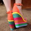 Rainbow Color Woman Sandals Platform Wedge Heel Bohemia Casual Summer Peep Toe Buckle Shoes Woman