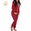 Rachelcoco 2016 New  Women One Piece Jumpsuits Long Sleeve Bodycon Front Zipper Hooded Long Pants Sexy Outfits Black/Red Rompers