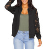 Lace Sleeve Women Autumn Basic Coats Long Sleeve Lace Patchwork Transparent Zipper Casual Slim Jacket Coat Bomber Jacket Outwear