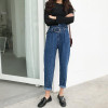 Kobeinc Boyfriend Jeans For Women Fashion Loose Women Jeans With High Waist Personality Asymmetrical Belt Vintage Denim Pants