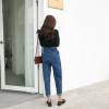 Kobeinc Boyfriend Jeans For Women Fashion Loose Women Jeans With High Waist Personality Asymmetrical Belt Vintage Denim Pants