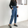Kobeinc Boyfriend Jeans For Women Fashion Loose Women Jeans With High Waist Personality Asymmetrical Belt Vintage Denim Pants