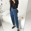 Kobeinc Boyfriend Jeans For Women Fashion Loose Women Jeans With High Waist Personality Asymmetrical Belt Vintage Denim Pants