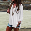 Hot Sale Women Blouses 2016 Vintage Sexy Blusas V Neck Long Sleeve Casual Loose Solid Chiffon Shirts Tops Tees Plus Size