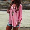 Hot Sale Women Blouses 2016 Vintage Sexy Blusas V Neck Long Sleeve Casual Loose Solid Chiffon Shirts Tops Tees Plus Size