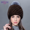 Hot sale real mink fur hat for women winter knitted mink fur beanies cap with fox fur pom poms 2015 brand new thick  female cap Hot sale real mink fur hat for women winter knitted mink fur beanies cap with fox fur pom poms 2015 brand new thick  female cap