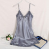 2017 Ladies Sexy Silk Satin Night Dress Sleeveless V-neck Nightgown Lace Sleepwear For Women