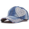 2017 Korean Style Women Denim Baseball Cap Rhinestone Heart Shape Caps for Spring/Summer/Autumn/Winner