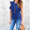 Stylish Sexy Women clothes Summer round neck solid Sleeveless Shirts pullover Casual Loose Chiffon Blouses one pieces