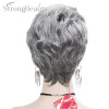 StrongBeauty Synthetic Short Curly Hair Puffy Natural Blonde/Silver Grey Wigs With Bangs For Women Many Color For Choose