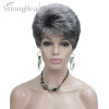 StrongBeauty Synthetic Short Curly Hair Puffy Natural Blonde/Silver Grey Wigs With Bangs For Women Many Color For Choose