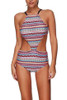 Stripy Bandage Tie One Piece Floral Print Swimsuit