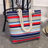Stripe Black Handbag Summer Beach Bag Canvas Tote Bags Canvas Woman Shopping Bag Women Cheap Hand Bags Shoulder Sac a Main