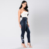 Stretch Embroidered Jeans Women Elastic Blue Flower Jeans Female Pencil Denim Pants Rose Pattern Pantalon Femme Bottom Trouser