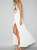 Chicnico Embroidery Halter Open Back Maxi Dress