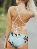Chicnico Cute Halter Striped Floral Tank High Waist Bikini Set