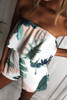 Chicnico Casual Leaf Printed Flounce Off Shoulder Short Jumpsuit