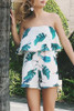 Chicnico Casual Leaf Printed Flounce Off Shoulder Short Jumpsuit