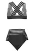 Chicnico Black Striped High Waist Bikini Set