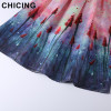 CHICING Women Pink Dandelion Gradient Floral Print High Waist Midi Skirt 2017 Spring Summer Lady Circle Saia Femininas A1612029
