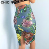 CHICING High Street Floral Pattern Bronzing Pencil Print Skirts Women 2018 Sexy Stretch Empire Bodycon Midi Skirt Saias A1708014