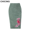 CHICING High Street Floral Embroidery Suede Gray Pencil Midi Skirt 2017 Fall Winter Stretch Bodycon Women Skirt Saias A1711001
