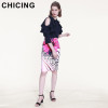 CHICING Fashion Pink Flower Leopard Print Midi Pencil Skirt Women 2017 Stretch High Waist Sexy Bodycon Tube Skirt Saias A1609012