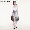CHICING 50s Princess Royal Vintage Retro Fantasy Oil Painting Floral Print High Waist Midi Skirt Circle Saia Femininas A1509028