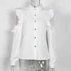 Cold Shoulder Tops Women 2018 Spring New Arrivals Fashion Ruffle Long Sleeeve Shirts Ladies Casual Chiffon Blouses Red White