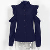 Cold Shoulder Tops Women 2018 Spring New Arrivals Fashion Ruffle Long Sleeeve Shirts Ladies Casual Chiffon Blouses Red White
