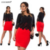 COCOEPPS Women's Large Size Bodycon Dress 2017 Plus Size Ladies Hollow Out Tops and Dress O-neck Women's Sets Mini Dress Vestido