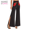 MAKEUCHIC Apparel Floral Embroidery Black Pants Women Leg Split High Waist Palazzo Pants Ladies Streetwear Casual Pant Female MAKEUCHIC Apparel Floral Embroidery Black Pants Women Leg Split High Waist Palazzo Pants Ladies Streetwear Casual Pant Female