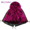 RUIHU New Fashion Woman Luxurious Real Fox fur lining Military Parka MIDI Large Raccoon fur Hooded Coat Outwear Winter Jacket