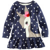 New Lovely Girls Dresses  Girls Long Sleeve O-neck Dress One-piece Dots Deer Cotton Dress Casual Mini  Dress