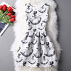 New Ladies Party Dress Women Summer Office Ladies O Neck Jacquard Print Vintage Ball Gown Slim Vest Dresses Vestidos Clothes