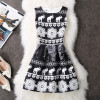 New Ladies Party Dress Women Summer Office Ladies O Neck Jacquard Print Vintage Ball Gown Slim Vest Dresses Vestidos Clothes