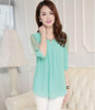 New Korean  Summer Blusas Femininas Loose Lace Blouse O-Neck Half Sleeve Dot Print Chiffon Blouses Women Lace Shirt