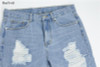 RenYvtil Women's Ripped Trousers Casual New Arrival Vogue Hole Blue Denim Pants for Ladies Straight Boyfriend Comfort Loose Jean