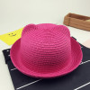 Fashion Girls Boys Straw Hats Summer Baby Sun Hat Lovely Children Solid Floppy Cat Ears Decor Cap JL