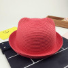 Fashion Girls Boys Straw Hats Summer Baby Sun Hat Lovely Children Solid Floppy Cat Ears Decor Cap JL