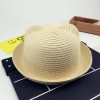 Fashion Girls Boys Straw Hats Summer Baby Sun Hat Lovely Children Solid Floppy Cat Ears Decor Cap JL
