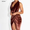 Sibybo Sexy Velvet Drape Dress 2016 Women Autumn Winter Backless Split Christmas Club Bandage Bodycon Party Dresses Vestidos