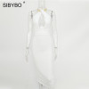 Sibybo Halter Backless Split Sexy Party Dresses Off Shoulder Sleeveless Sheath Women Bodycon Dress Autumn Casual Dress Women