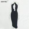 Sibybo Halter Backless Split Sexy Party Dresses Off Shoulder Sleeveless Sheath Women Bodycon Dress Autumn Casual Dress Women