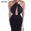 Sibybo Halter Backless Split Sexy Party Dresses Off Shoulder Sleeveless Sheath Women Bodycon Dress Autumn Casual Dress Women