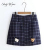 Shugo Wynne Mori Girl Skirts 2017 Autumn Winter New Women Kawaii Bear Plaid Pocket Pack Hip Slim Woolen Skirt A-line Skirt